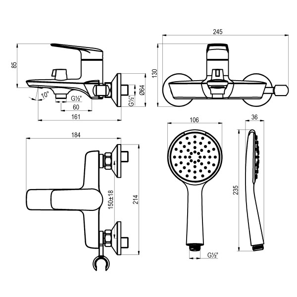 Смеситель для ванны и душа Lemark Verba хром (LM11414C)