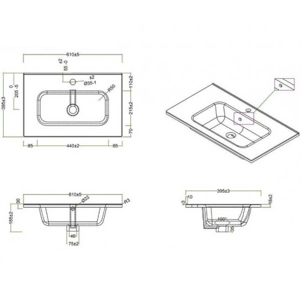 Раковина встраиваемая BelBagno 61 белая (BB600/390ETL)