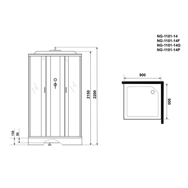 Душевая кабина с гидромассажем Classic 90x90 стекло матовое, профиль хром матовый (NG-1101-14F)