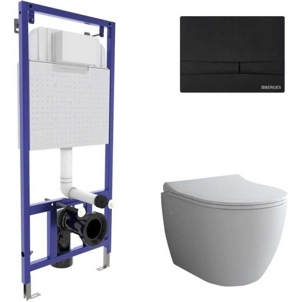Комплект инсталляция с унитазом Berges NOVUM, кнопка F5, унитаз OKUS, сидение дюропласт Toma Slim SO (043273)