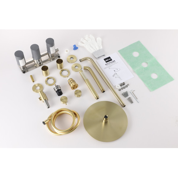 Душевая система Abber Wasser Kreis 316 скрытого монтажа с изливом, термостат, золотой (AF8150BG)