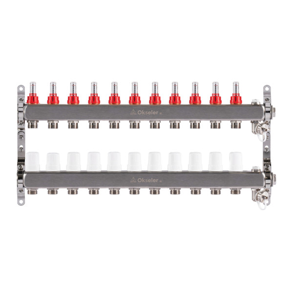 Коллекторная группа 11 отводов 1"*3/4"(18) ЕК с расходомерами Okseler (нерж.ст) с дренажным краном и краном Маевского (Oks00321) Коллекторная группа 11 отводов 1"*3/4"(18) ЕК с расходомерами Okseler (нерж.ст) с дренажным краном и краном Маевского (Oks00321)