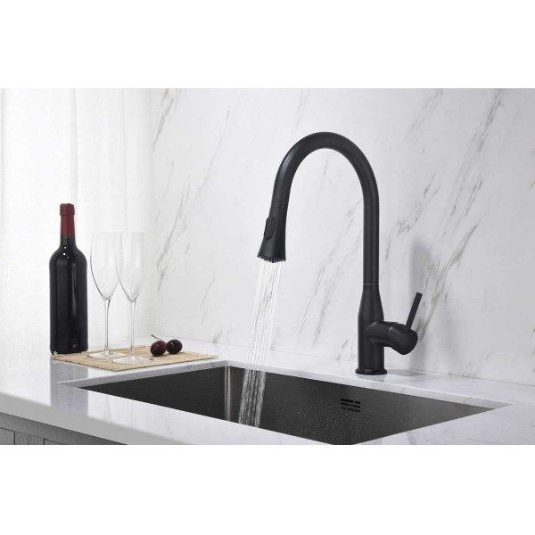 Смеситель для кухни Timo Saona черный, с выдвижным изливом (2336/03FL)