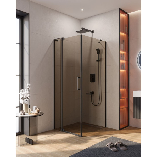 Душевой уголок Cezares Slider 80x80x195 стекло бронза, профиль черный (SLIDER-AH-1-80-80/90-BR-NERO)