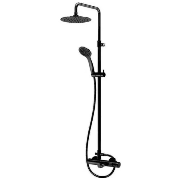 Душевая система Cezares leaf с изливом с ручным душем, верхний душем 230 мм, чёрный матовый (LEAF-CVDA-30-L-NOP)