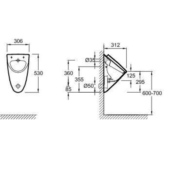 Писсуар подвесной Jacob Delafon Presqu'ile 530х312х306 (E1161-00)