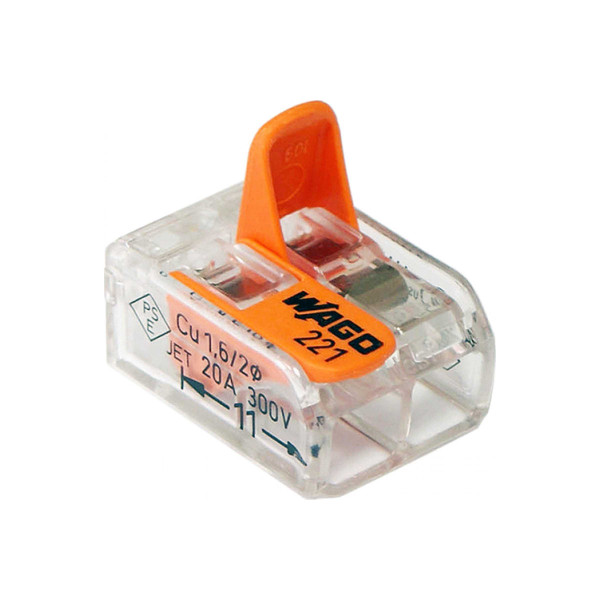 Клемма Wago 2-проводная 0.2 - 4 мм2 прозрачная (221-412) Клемма Wago 2-проводная 0.2 - 4 мм2 прозрачная (221-412)
