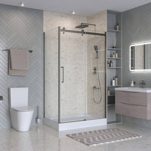 Душевой уголок BelBagno Marino 130x80x195 стекло прозрачное, профиль оружейная сталь матовая (MARINO-2-AH-1-130/80-C-GM)