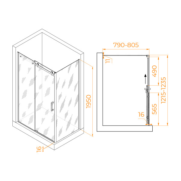 Душевой уголок RGW TO-44B (TO-14B + Z-050-2B) 1200x800 стекло прозрачное, профиль черный (02074428-14)