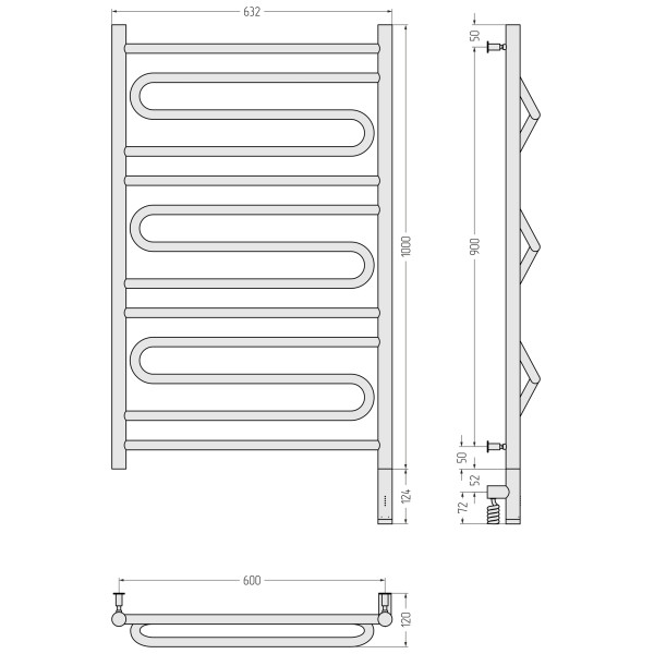 Полотенцесушитель электрический Сунержа Элегия 3.0 1000x600 провод справа матовый чёрный (31-5819-1060)