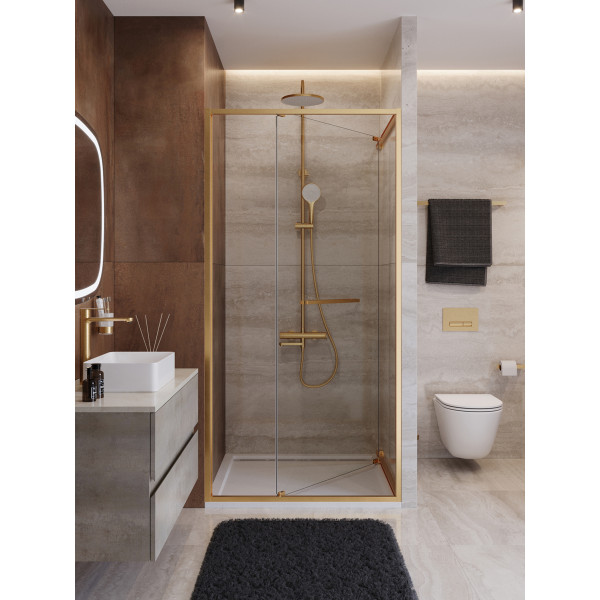 Душевая дверь Cezares Lux 100x195 стекло прозрачное, профиль брашированное золото (LUX-B-FS-1-100-C-BORO)