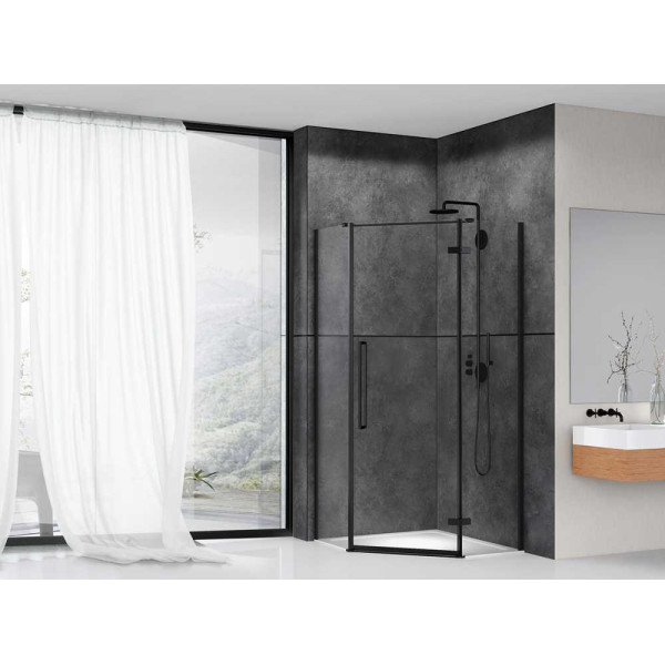 Душевой уголок ABBER Ewiges Wasser 80*80 стекло прозрачное, профиль черный (AG05080B)