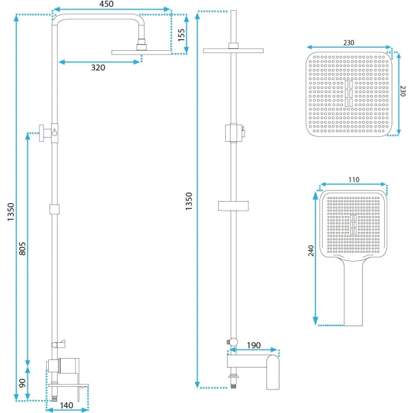 Душевая система с изливом Rea Storm Gold mat (REA-P9536)