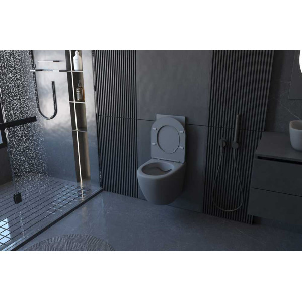 Унитаз подвесной Abber Bequem безободковый, серый матовый (AC1101MG)