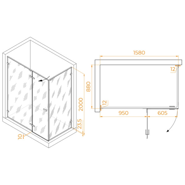 Душевой уголок RGW StilvollSV-040 160x 90x200 стекло прозрачное, профиль хром (353204069-11)