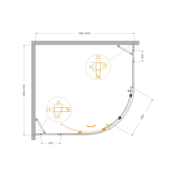 Душевой уголок Cezares Molveno 120x110x195 стекло прозрачное, профиль брашированное золото (MOLVENO-RH-11-120/110-C-BORO-IV)
