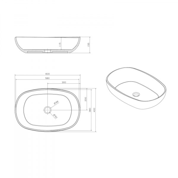 Раковина накладная Abber Kristall 600x400 бирюзовый (AT2805Aquamarin)