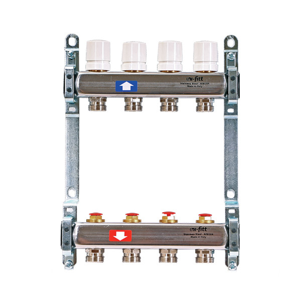 Коллекторная группа Uni-Fitt 10 отводов 1"х3/4" с балансировочными и термостатическими вентилями без конц нерж. cталь