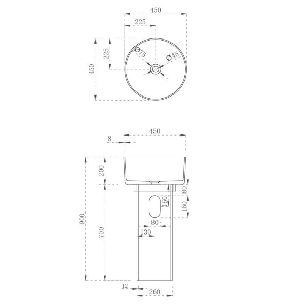 Раковина напольная ABBER Kristall 45x45 черная (AT2702Onyx-H)