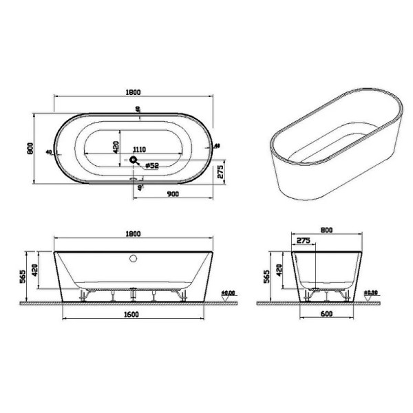 Ванна акриловая Vitra Geo 180x80 белая (65380006000)