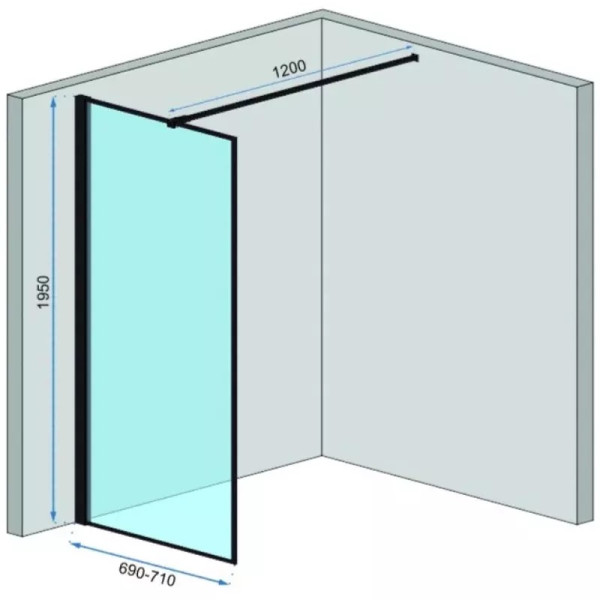 Душевое ограждение Rea Bler 70x195 стекло прозрачное, профиль чёрный матовый (REA-K7636)