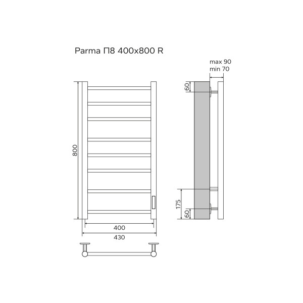 Полотенцесушитель электрический Azario Parma 400x800 хром