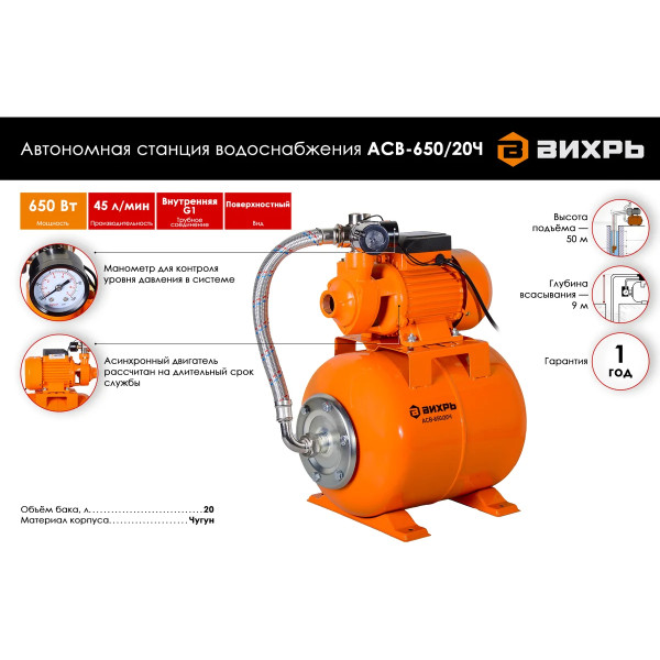 Станция водоснабжения автономная Вихрь АСВ-650/20Ч (68/1/18) Станция водоснабжения автономная Вихрь АСВ-650/20Ч (68/1/18)