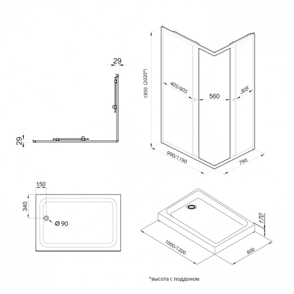 Душевое ограждение Triton Вента 80x120 стекло прозрачное, профиль черный (DK368)