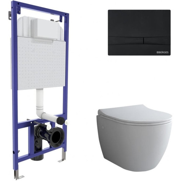 Комплект инсталляция с унитазом Berges Novum c с кнопкой F5 SoftTouch черная, унитаз OKUS, сиденье Toma Slim SO (043273)