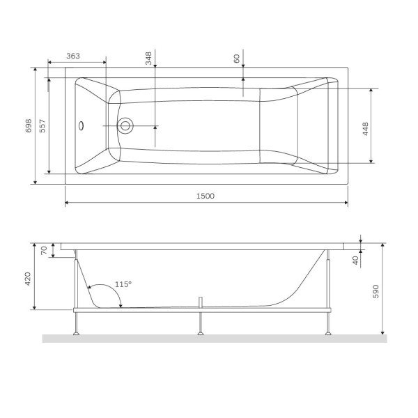 Ванна акриловая AM.PM Gem 150x70 (W93A-150-070W-A)