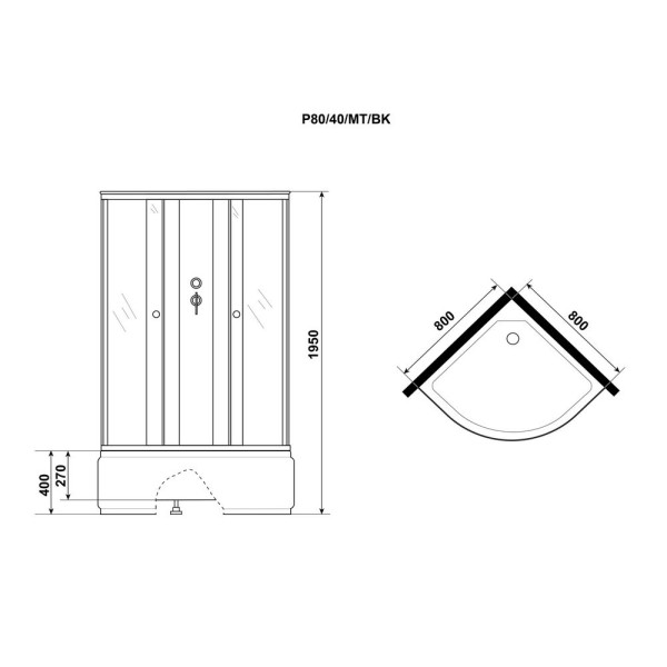 Душевая кабина Promo 80x80 стекло матовое, профиль белый (P80/40/MT/BK)