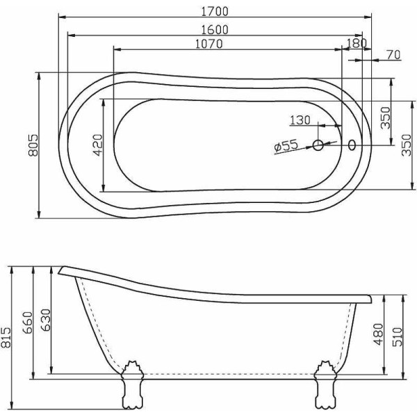 Ванна акриловая BelBagno 170x80,5 белая (BB04)