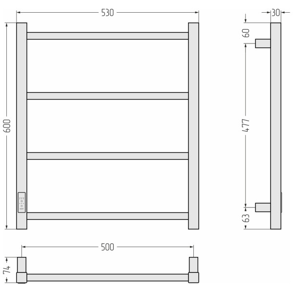 Полотенцесушитель электрический Сунержа Стилье Формат 26 600x500 матовый провод слева/справа белый (30527-6050)