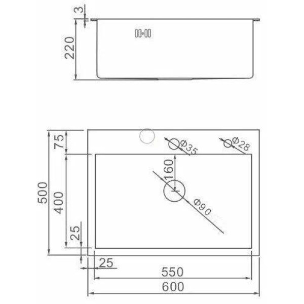 Мойка для кухни врезная Gerhans 60x50x22 нерж. сталь 3 мм, сифон (K36050)