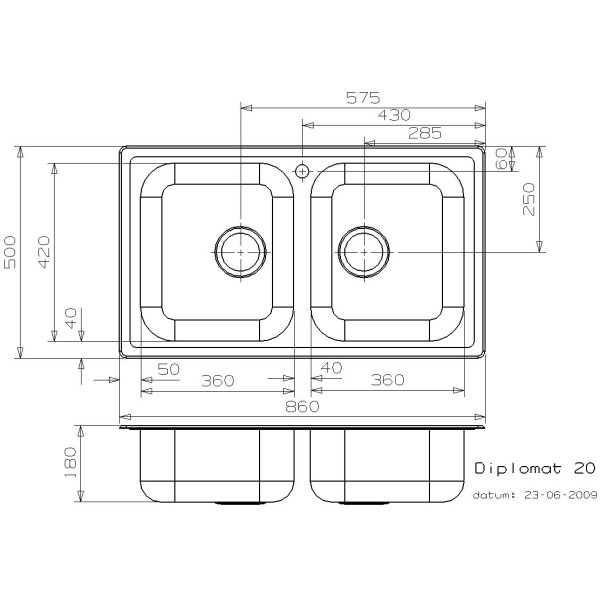 Мойка для кухни врезная Reginox Diplomat 20 860х500 Lux