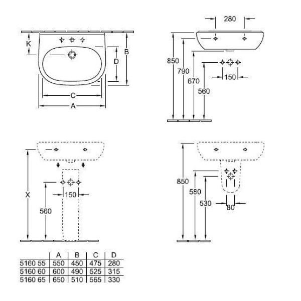 Раковина подвесная VILLEROY & BOCH O'Novo (51606001)