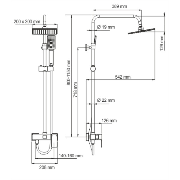 Душевая система WasserKRAFT A17702 Душевая система WasserKRAFT A17702