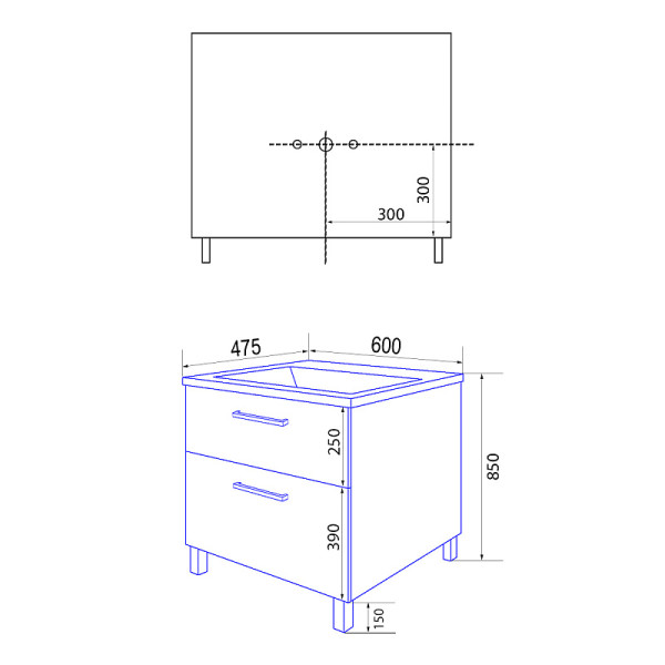 Тумба напольная Azario с раковиной Ника 60 Н с раковиной Monte 60 (CS00082788)