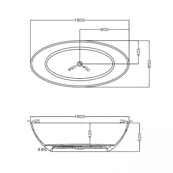 Ванна прозрачная Abber Kristall 180x85 коричневая (AT9702Opal)