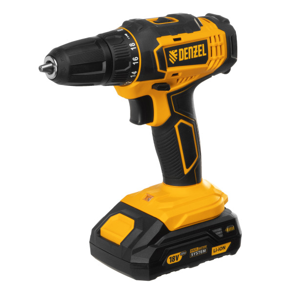 Дрель-шуруповерт аккумуляторная Denzel CDL-18-02BM, Li-Ion, 18 В, 2 акк. (26116)
