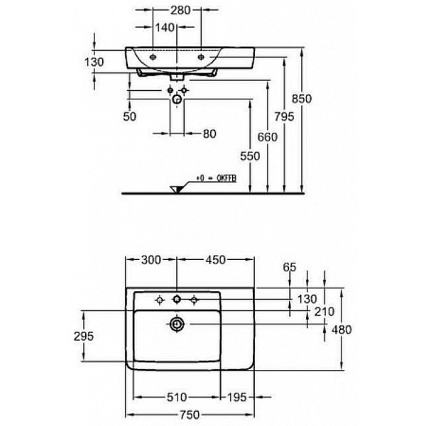 Раковина подвесная Geberit Renova Nr.1 Plan 75х48 с полочкой справа, белая (122180000)