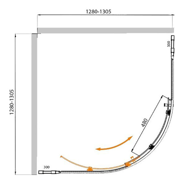 Душевой уголок Cezares Molveno 130x130x195 стекло прозрачное, профиль хром (MOLVENO-R-11-100+30-C-Cr-IV)