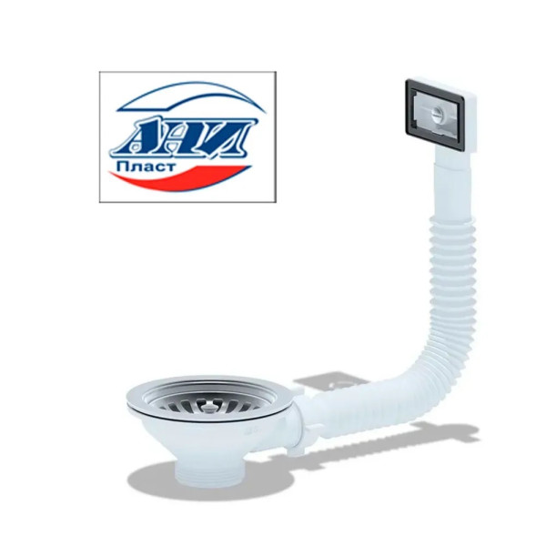 Выпуск для мойки 1 1/2"*115 (3 1/2") АНИ с прямоугольным гибким переливом (нержавеющая решетка) АНИ пласт (N305S)