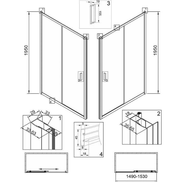 Душевая дверь Veconi VN46B 150x195 стекло прозрачное, профиль черный (VN46B-150-01-C5)