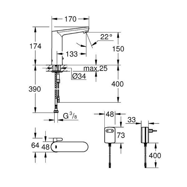 Смеситель для раковины Grohe Eurosmart Cosmopolitan E хром (36421000)