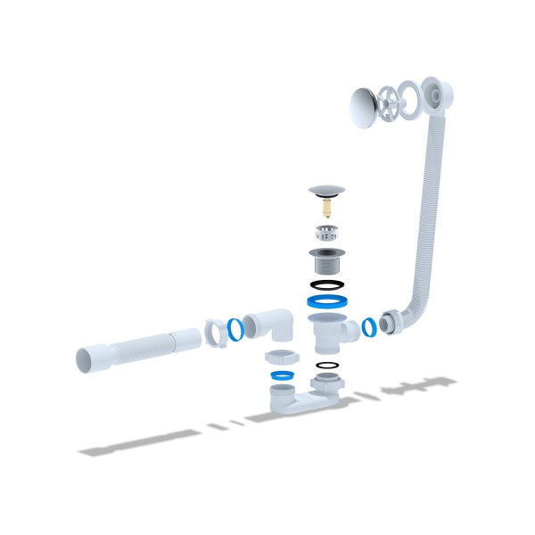 Обвязка для ванны АНИ с выпуском 1 1/2"*40 клик-клак, плоский сифон, с гибкой трубой 375*40/50, (грибок-сетка) АНИ пласт (EC055GS)