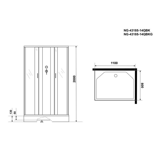 Душевая кабина с гидромассажем Classic 80x110 стекло матовое, профиль хром матовый (NG-43185-14QBKG)