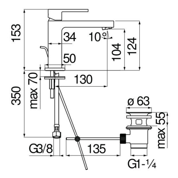 Смеситель для раковины Nobili Up черный (UP94118/1BM)