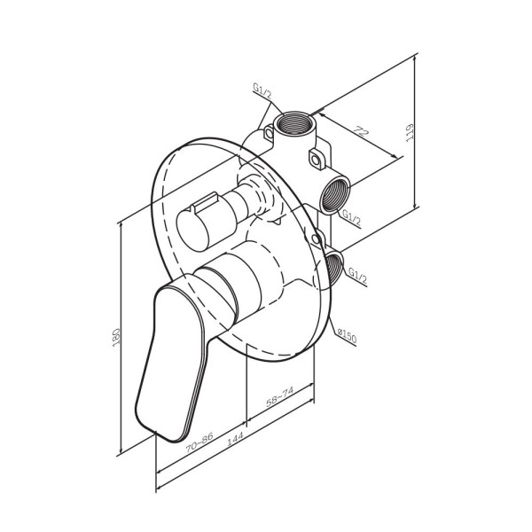 Смеситель для ванны AM.PM X-Joy встроенный на 3 потребителя, хром (F85A55000) Смеситель для ванны AM.PM X-Joy встроенный на 3 потребителя, хром (F85A55000)