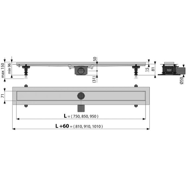 Лоток душевой AlcaPlast с двухсторонней решеткой Alcadrain (AG071401650/APZ13-DOUBLE9-650)